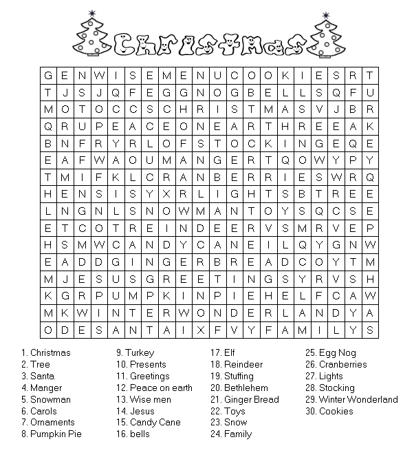 Christmas Word Search Puzzle